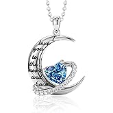 Distance Valentine's Day Gift I Love You to The Moon and Back Necklace for Women, S925 Sterling Silver Forever Love Heart Birthstone Necklace, Anniversary Birthday Jewelry Gifts for Her Wife Lover