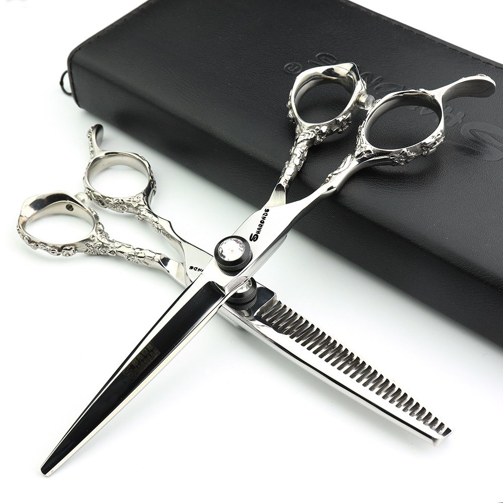 Hairdresser Professional Scissors Set Left-Handed 6/7/7.5/8/9 inch Hair sparse Scissors Hairdressing Scissors 440C (6 inches, 2 Pieces-F)