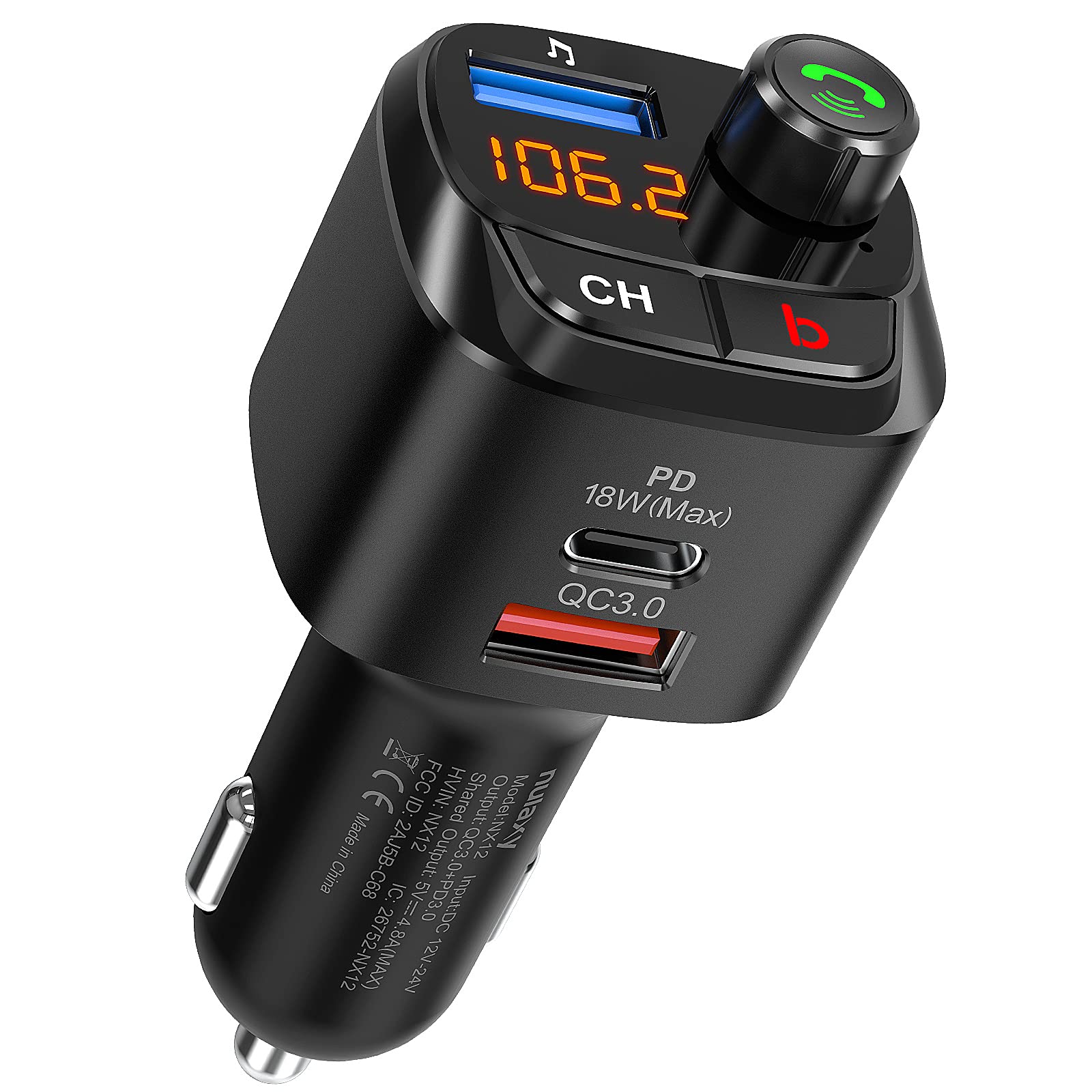 Photo 1 of Nulaxy Bluetooth 5.0 FM Transmitter for Car, QC3.0 & USB-C PD 18W Wireless Bluetooth Radio Adapter Music Player Car Kit with Bass Booster, Hands-Free Calls-NX12