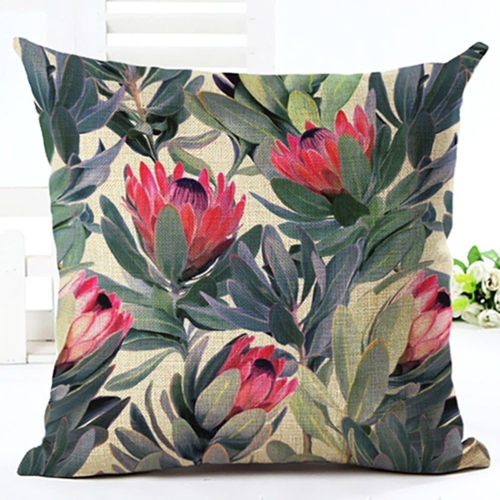 DAEDALUS Tropical Green Plant Leaves Flower Linen Cushion Cover Pillow Case Home Decor