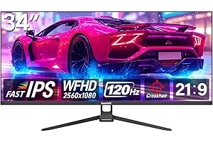 Gawfolk Gaming Monitor 34 inch IPS 120Hz, Ultrawide PC Screen 2560×1080P Ultra-Thin Zero Frame Computer Display for Home Offi