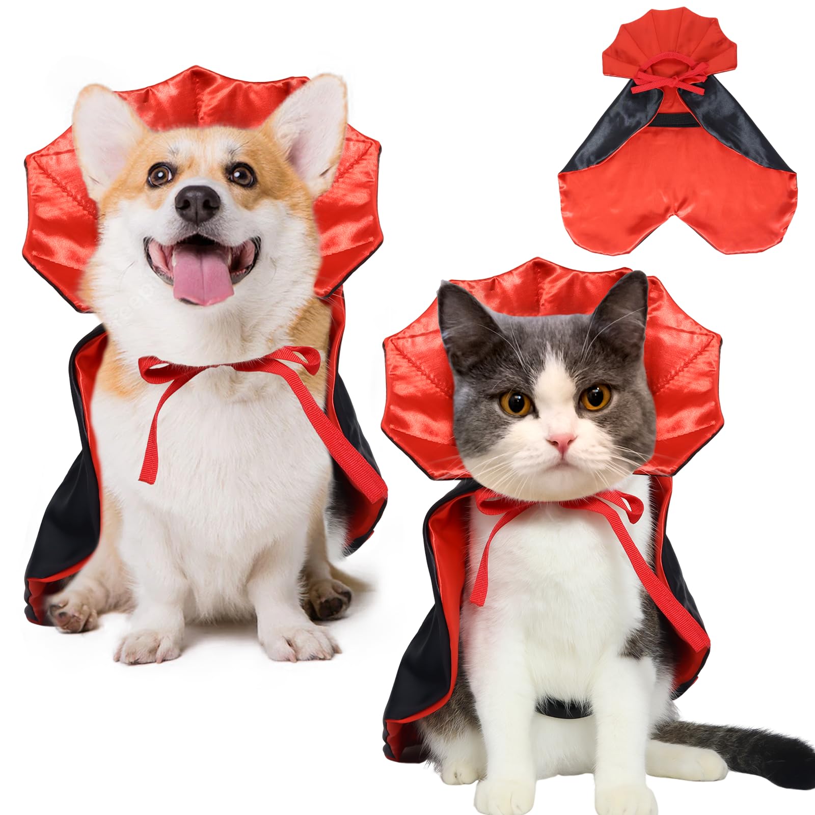 ROSAUI Christmas Cat & Small Dog Cape – Red & Black Festive Pet Cloak with Neck Armor – Adjustable, Soft & Washable Fancy Dress Outfit (S Size)