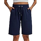 WEAREFO Women's Bermuda Shorts 10" Long High Waisted Comfy Jersey Knee Length Shorts with Pockets for Athletic Casual Wear