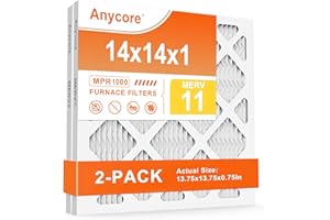 Anycore 14x14x1 AC Furnace Air Filter, MPR 1000, 2 Pack MERV 11 Pleated HVAC Filter (exact dimensions 13.75x13.75x0.75 inch)