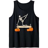 Skeleton Doing Reformer Pilates Machine Pumpkin Halloween Tank Top