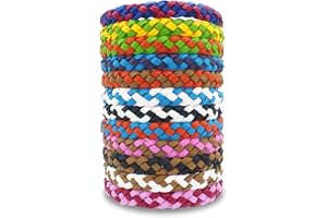 BUGGYBANDS 12 Pack Mosquito Repellent Bracelets, Individually Wrapped PU Leather Mixed Color Insect Bug Repellent Wrist Bands for Kids Adults Outdoor Camping Fishing Traveling