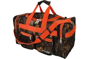 "E-Z Roll" 20 Inch Tree Camouflage Duffle Bag/Outdoor/Sports/Gym/Travel Bag in 5 Colors (Orange Trim)