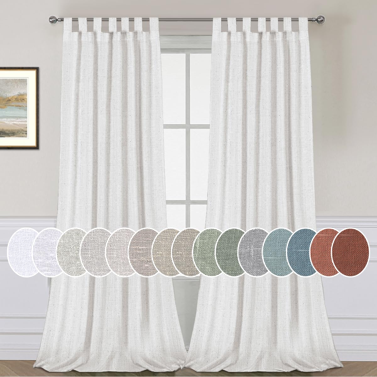 Photo 1 of H.VERSAILTEX Natural Effect Extra Long Curtains Made of Linen Mixed Rich Material, Tab Top Curtains Pair Window Curtains/Drape/Panels for Bedroom (Set of 2, 52 by 108 Inch, Off White)