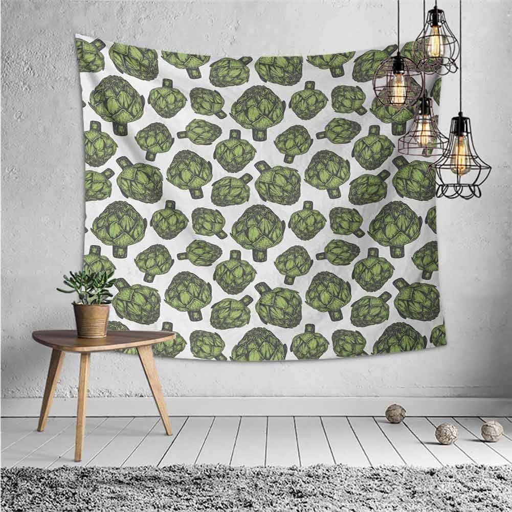 jecycleus Artichoke Hippie Tapestry Wall Hanging Detailed Drawing of Super Foods Fresh Vitamin Sources Natural Nutrition Source Colorful Tapestry Hippie Decor W91 x L60 Inch Forest Green