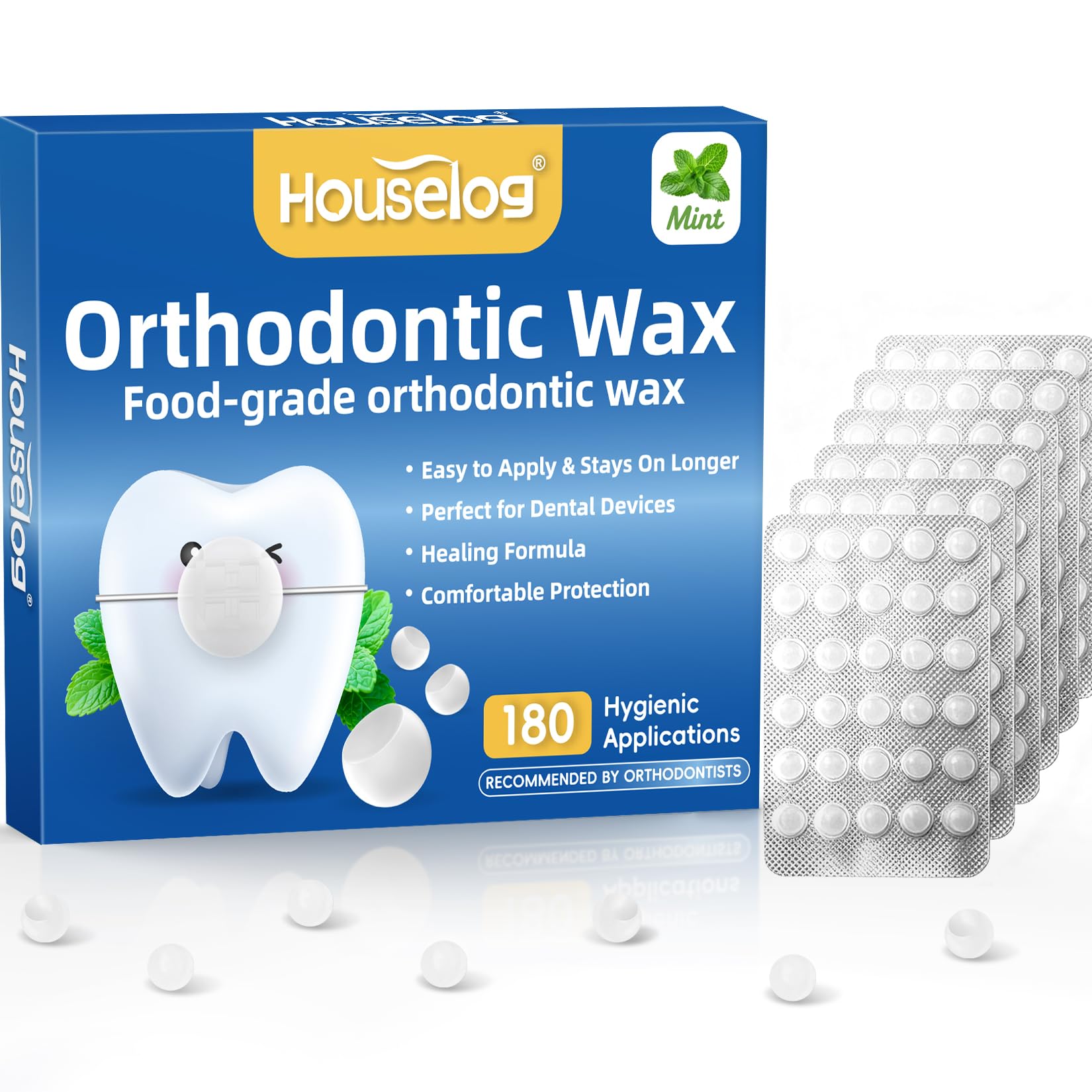 Photo 1 of Orthodontic Wax for Braces - 180 Pcs Mint Scented Microcrystalline Dental Wax Dots, Pre-Cut Individually Wrapped for Hygiene, Invisible Comfort Shield for Brackets & Wires, Food-Grade & Portable