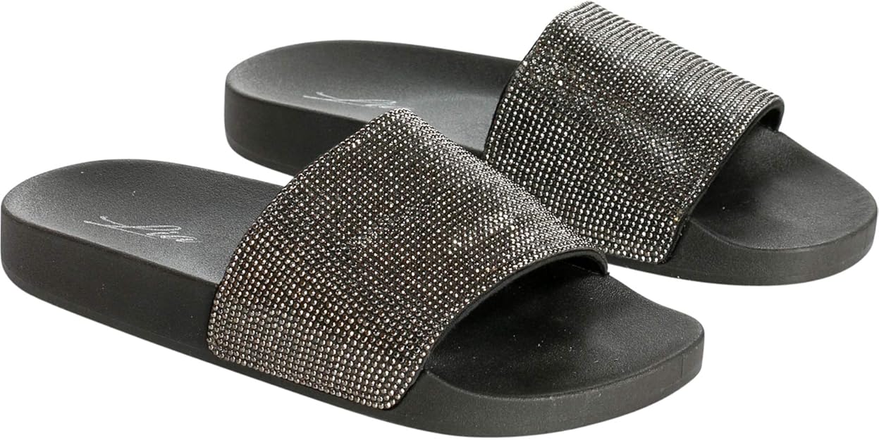 Amazon.com | LIA Womens Rhinestone Slides, Black, 6 | Sandals