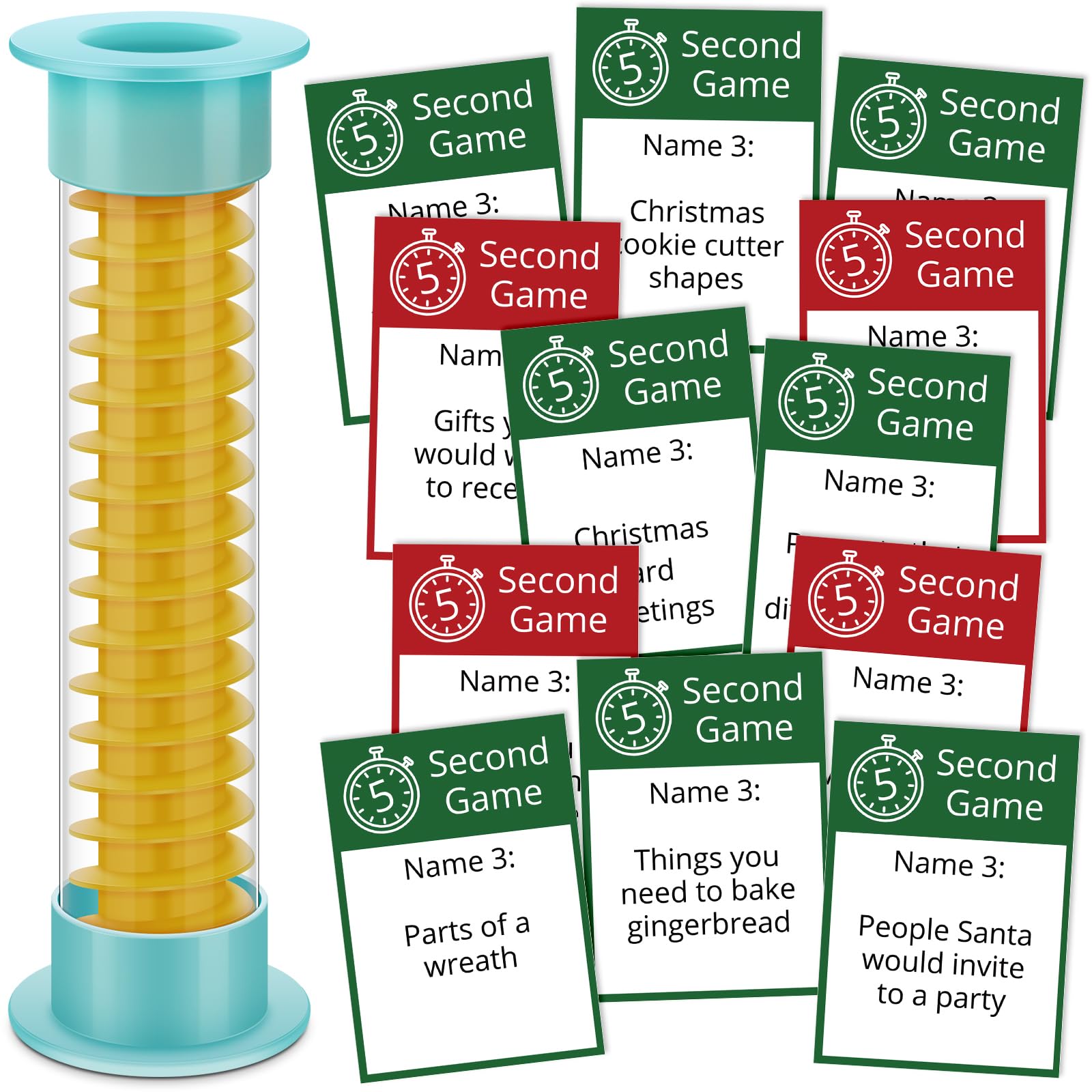 Photo 1 of Foilswirl Christmas 5 Second Game, Funny Christmas Party Games 72 Cards and 5 Second Hourglass Family Card Game Night with Family Friends Sleepovers, Think Fast and Shout Out Answers Travel for 15+