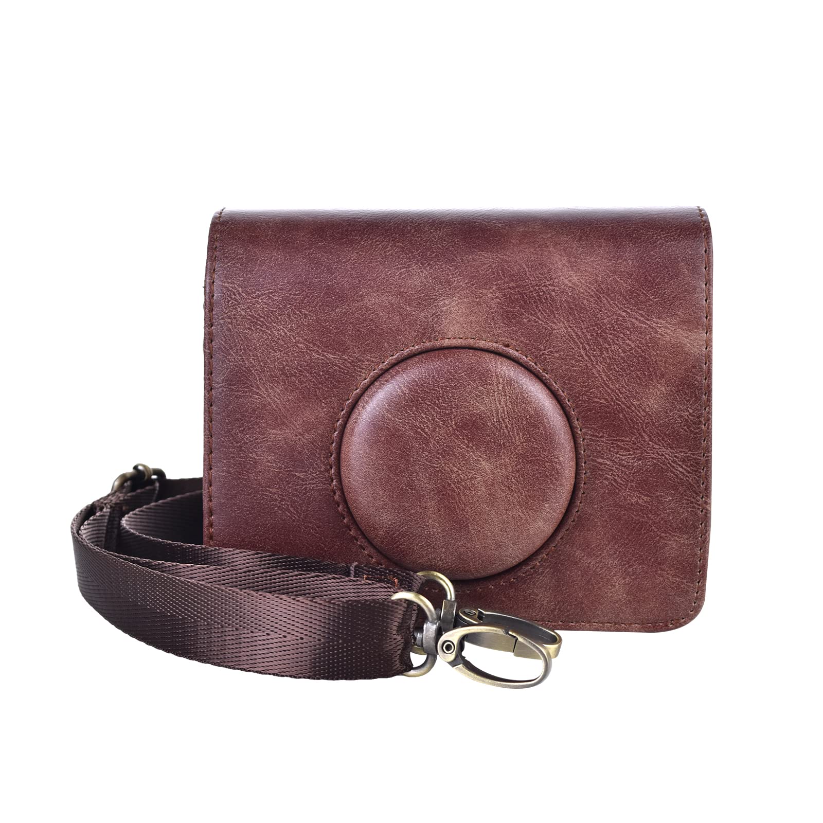 MUZIRI KINOKOO Fuji Mini EVO Case PU Leather Compatible for Fuji Mini EVO Camera Protective Case Cover Camera Bag with Adjustable Shoulder Strap Coffee