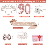 Amosking 90th Birthday Decorations Set for Women Crown Sash Cake Topper view 5