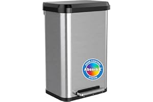 iTouchless SoftStep EXP 13.2 Gallon Step Pedal Kitchen Trash Can with AbsorbX Odor Filter, Stainless Steel with Dent-Proof Plastic Lid, 50 Liter Garbage Bin for Home, Office, Business, Store
