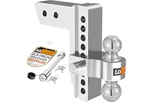 LOCAME Adjustable Trailer Hitch, Fits 2.5-Inch Receiver Only, 8-Inch Drop/Rise Aluminum Drop Hitch, 18,500 LBS GTW-Tow Hitch for Heavy Duty Truck with Double Stainless Steel Locks, Silver, LC0008