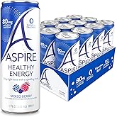 Aspire Healthy Energy Drink, Mixed Berry, Zero Sugar or Calories, Vegan, Kosher, Keto Friendly, Gluten Free, 12 Fluid Ounce (Pack of 12)