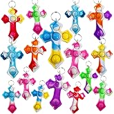Roaqua 30 Packs Bulk Mini Pop Cross fidgets Bubble Keychain , for kids toys hoilday Christian Gathering Party Supplies Decorations, Classroom Students Gifts Teacher