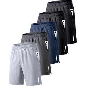 RPOVIG Mens Athletic Shorts 7"/9" Gym Workout Basketball Short 5 Pack with Zipper Pockets for Hiking Running Activewear