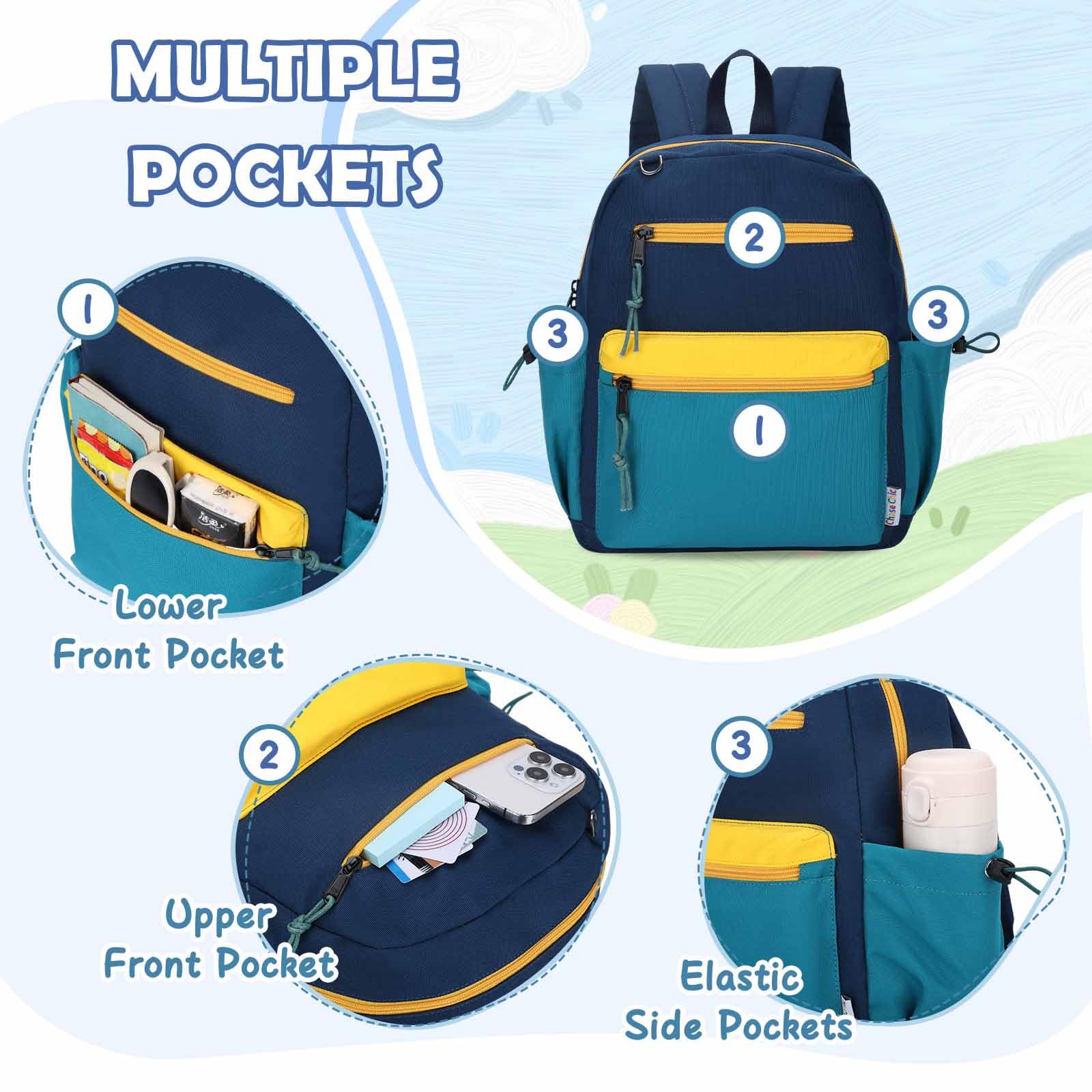 Chase Chic Rucksack Kinder,Kinderrucksack Jungen Mädchen für 5-8 Jahre,Wanderrucksack Schulrucksack mit Brustgurt für Kindergarten/Vorschule/Schule(Blauer-M) 5