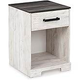 Signature Design by Ashley Shawburn Nightstand, Casual Industrial 1 Drawer Bedside Table with Cubby, Engineered Wood, Small Space Bedroom Storage, Whitewash and Rustic Gray, 16" W