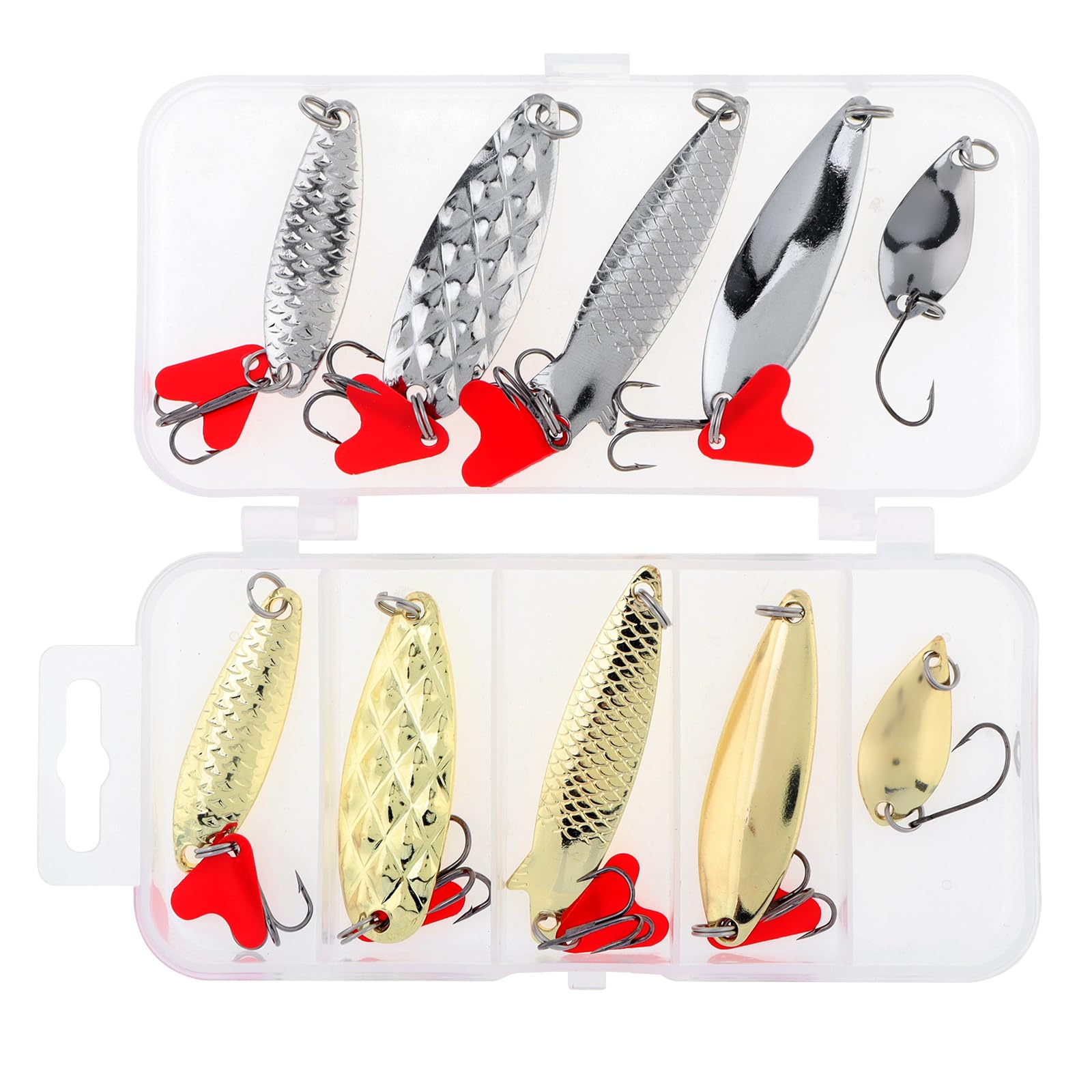 OriGlam 10pcs Metal Fishing Lures Metal Spoon Spinner Baits Hard Baits, Fishing Spoon Spinnerbait Spoons for Saltwater Freshwater Trout Bass Salmon