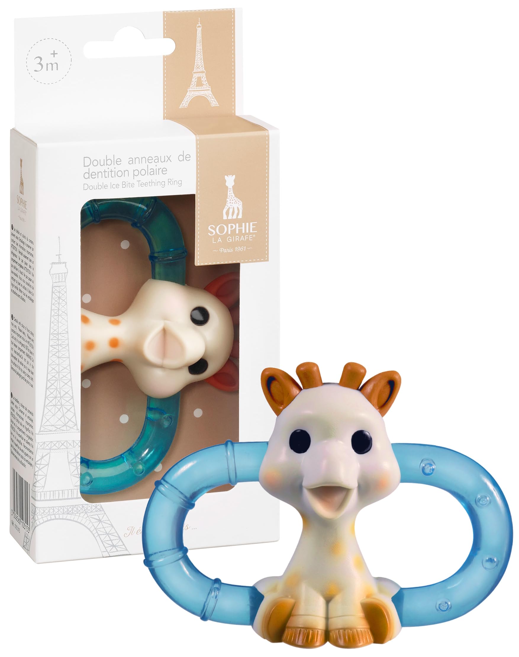 Sophie la girafe Double Ice Bite Teething Ring, Cold Soothing Baby Teether with Easy to Grip Design. for Babies and Toddlers Ages 3m+