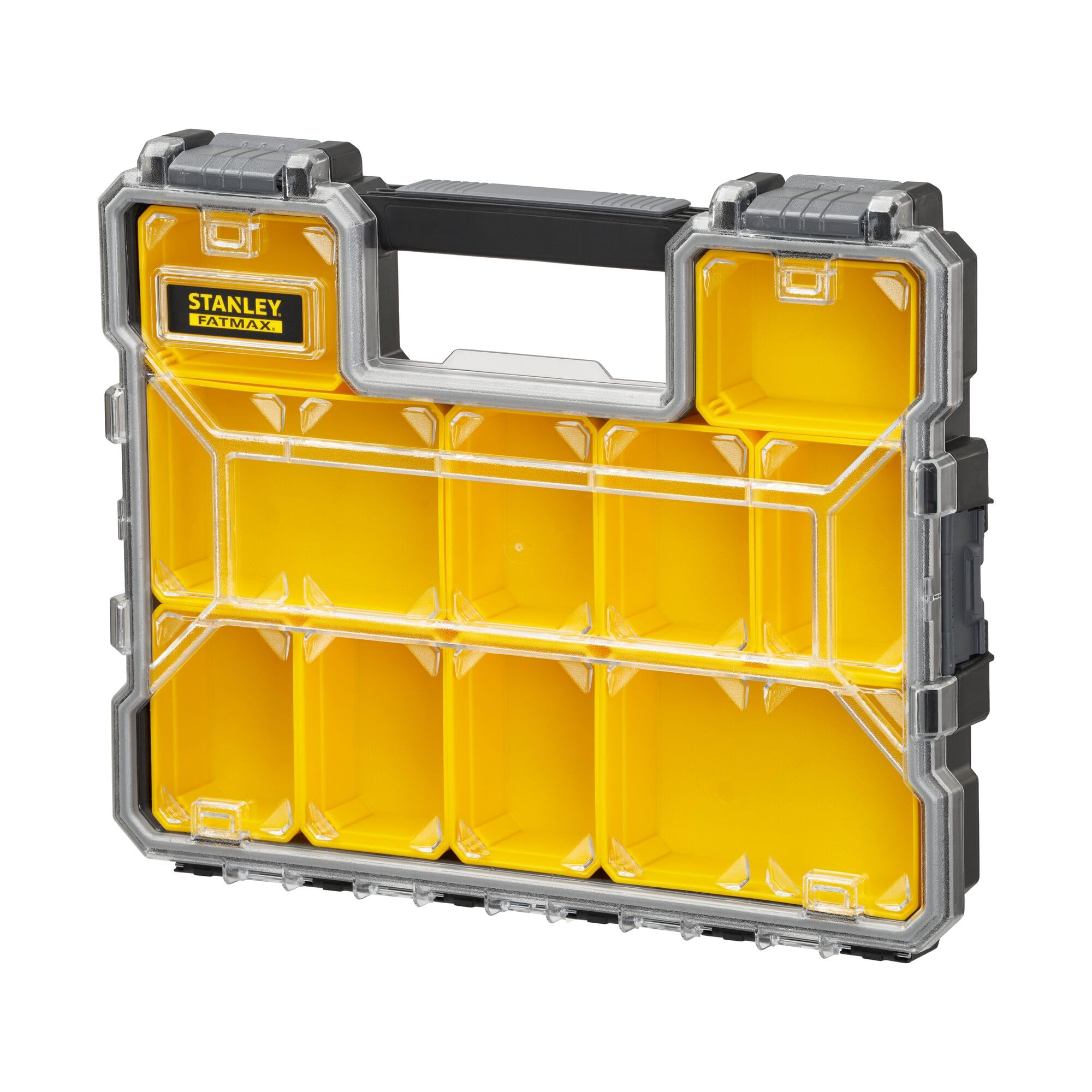 STANLEY FATMAX Pro Shallow Toolbox Stackable Storage Organiser for Small Parts, Removable Compartments, 1-97-519