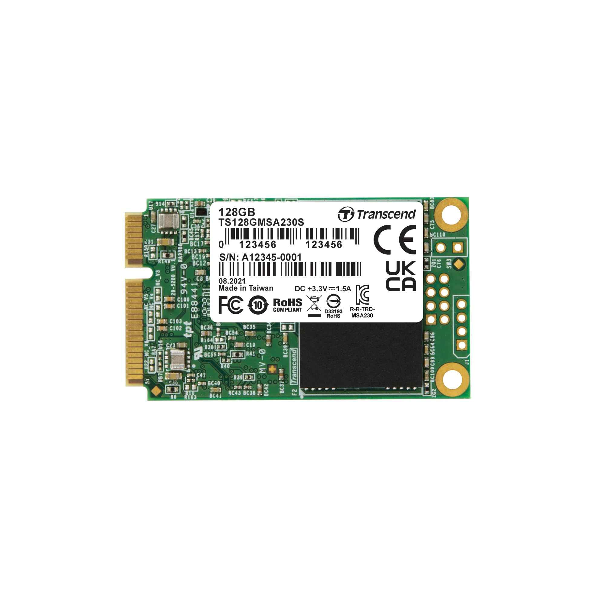 Transcend MSA230S 128GB SATA III 6Gb/s SSD, Read/Write up to 550/400 MB/s with DRAM Cache for Ultrabooks, Tablet PCs & Slim Servers TS128GMSA230S