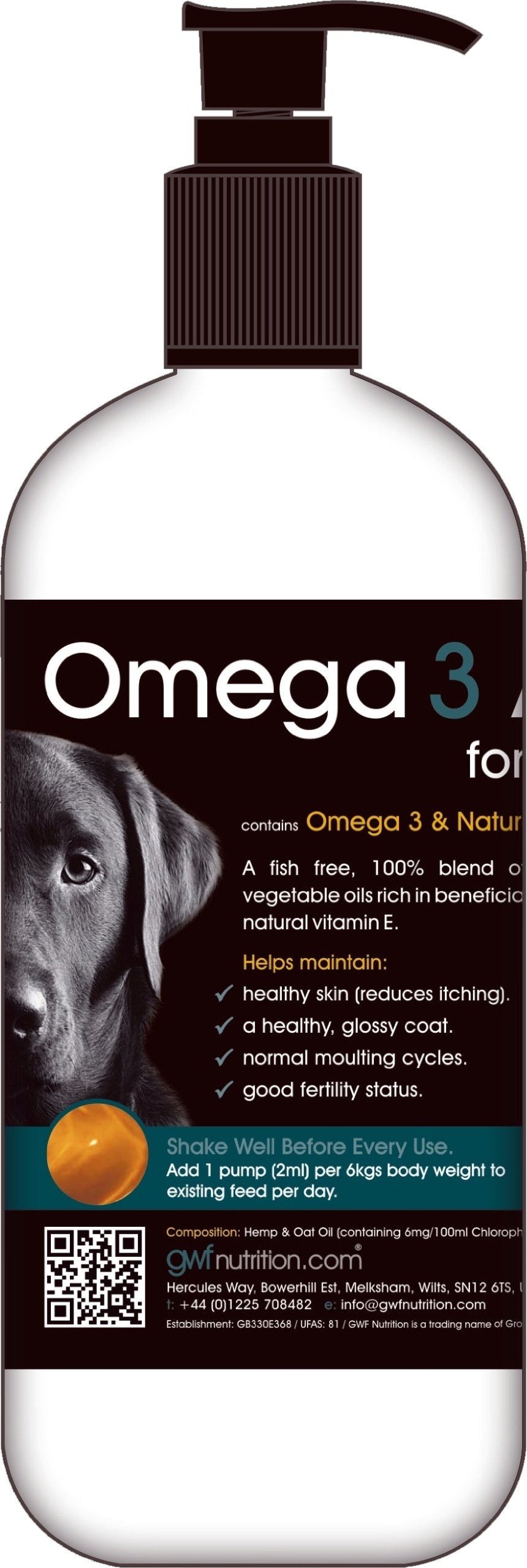 GWF Nutrition Omega 3 Aid For Dogs -Skin & Coat Supplement - Reduce Itching Improves Coat - Fish Free 500 ml