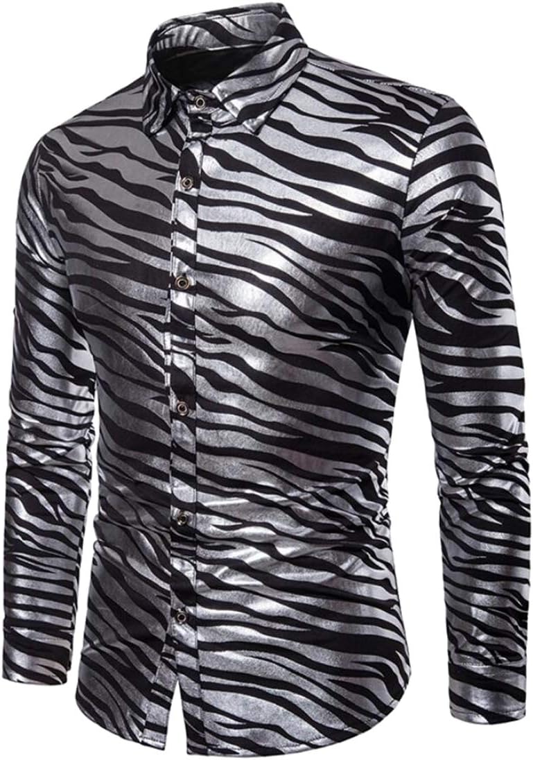 ARTFFEL Men's Casual Buttons Zebra Print Business Long Sleeve Dress Shirts