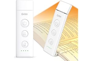 Gritin Book Light Rechargeable, Reading Light Lamp Clip on Book, 3 Eye-Protecting Modes (Mixed/White/Amber), 5 Brightness & S