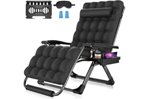 Suteck Oversized Zero Gravity Chair,33In XXL Lounge Chair w/Removable Cushion&Headrest, Reclining Camping Chair w/Upgraded Lock and Footrest, Reclining Patio Chairs Recliner for Indoor Outdoor,500LBS
