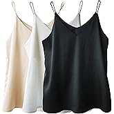 Wantschun Womens Silk Satin Camisole Cami Plain Strappy Vest Top T-Shirt Blouse Tank Shirt V-Neck Spaghetti Strap XS-4X