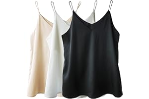 Wantschun Womens Silk Satin Camisole Cami Plain Strappy Vest Top T-Shirt Blouse Tank Shirt V-Neck Spaghetti Strap XS-4X
