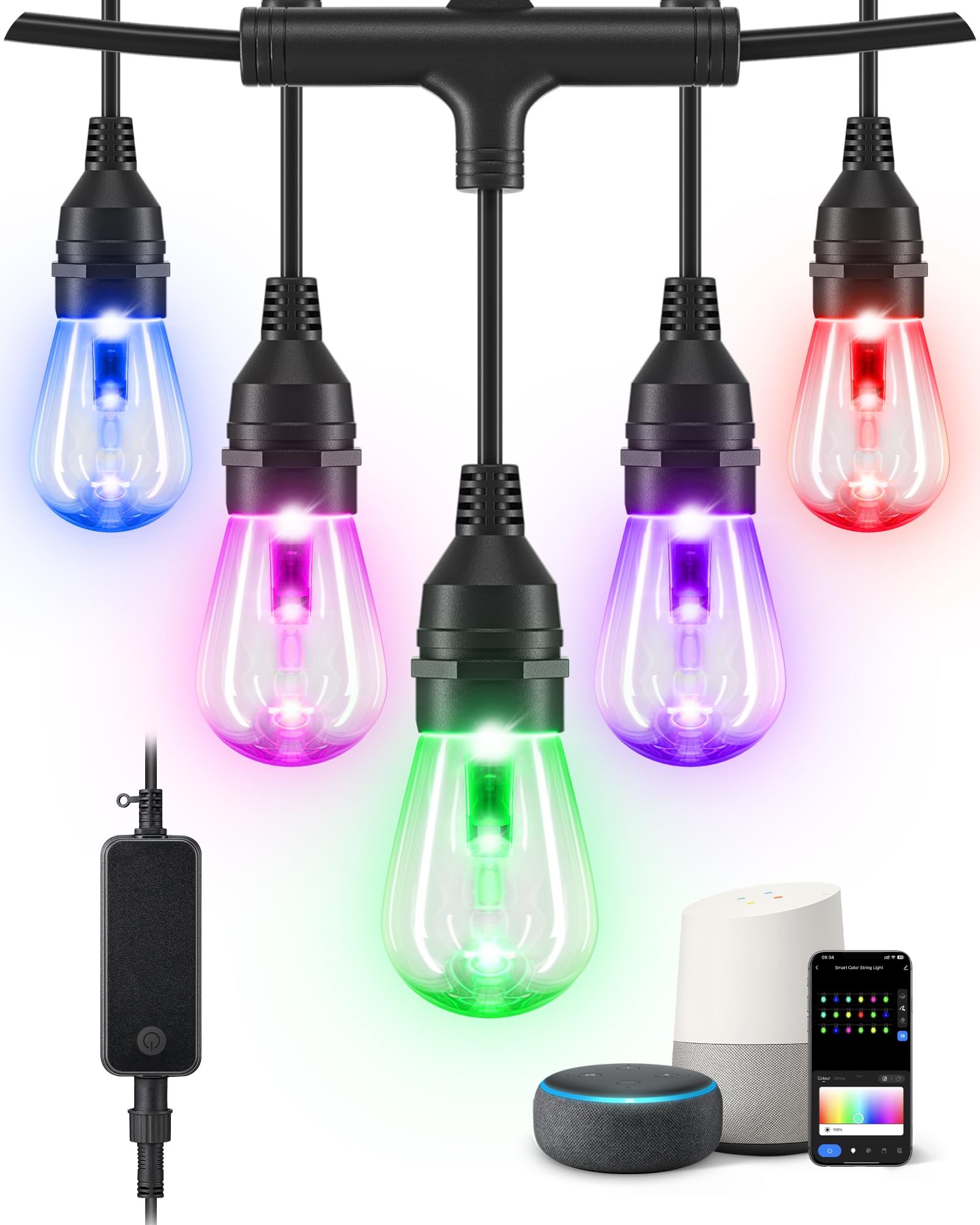Photo 1 of EDISHINE 96ft Smart Halloween Outdoor String Lights, Color Changing Light 36 RGBW LED Bulbs, Compatible with Alexa, Waterproof Dimmable WiFi Outdoor Lights for Backyard, Party, Holiday Decor