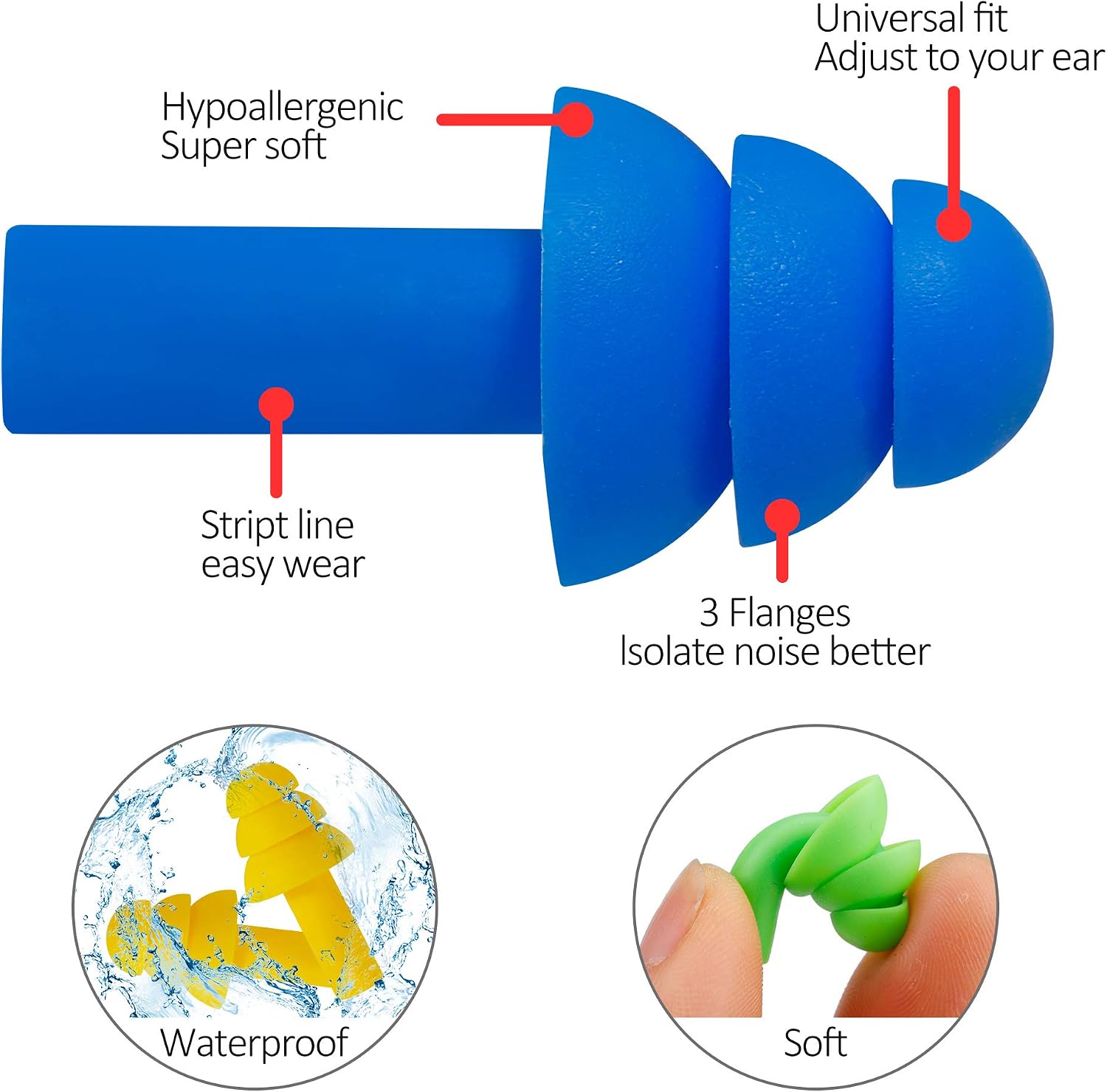 Ear Plugs for Sleeping Earplugs Reusable Soft Noise Cancelling for Adults Kids Sleeping Swimming Study Travel Concerts Assorted Color 5 works - Image 3