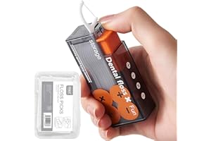VEEIND Dental Floss Dispenser, More Portable, 65 Pcs Tooth Dental Floss Picks, Floss Sticks Floss Pick Holder Included 10 Pcs Dental Flossers for Adults with Orange and 55 Pcs Extra Dental Floss