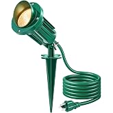 SURAIELEC Green Plug-in Flood Light Outdoor, Warm White for Flags, Metal | 750LM LED Spotlight with Stakes, Waterproof Landscape Lighting for Porch, Garden, Yard, Halloween Decor, 6FT, ETL Listed