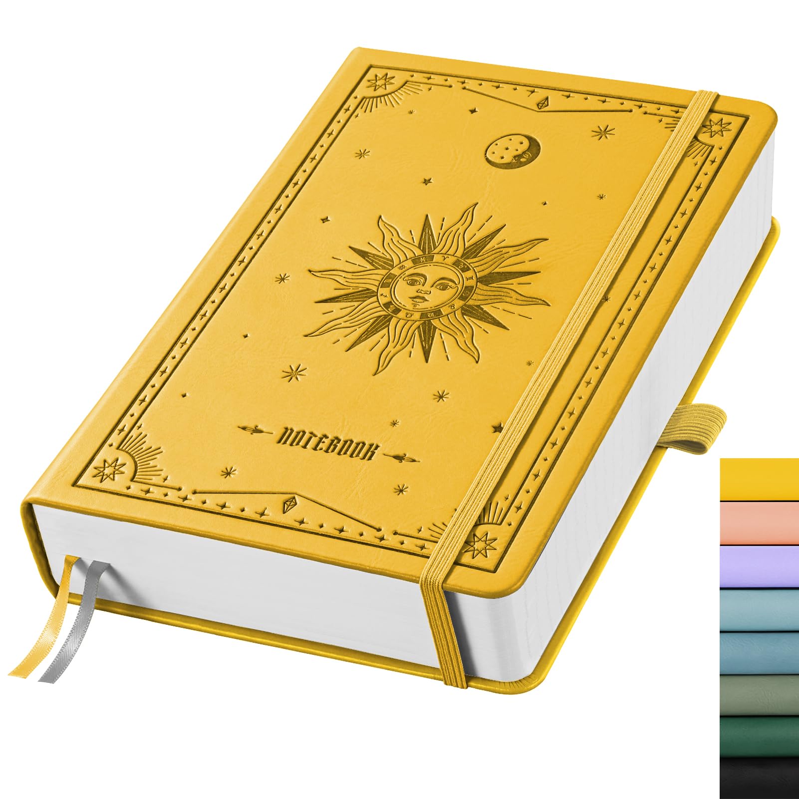 EMSHOI A5 Notebook Lined Journal - 320 Numbered Pages, 100gsm Thick Notepad, Hardcover Leather College Ruled Note Book for Women Men School Work Writing Note Taking, 14.5 x 21cm - Yellow