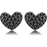 JewelryPalace Love Heart Genuine Black Spinel Stud Earrings for Women, 14k White Gold Plated 925 Sterling Silver Earrings for Women, Gemstone Jewelry Sets for Her