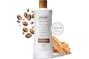 RAW SUGAR Simply Body Wash - Santal + Caffeine (25 Fl Oz, Pack of 1) Moisturizing & Soothing Bath & Shower Gel, Formulated without Sulfates & Parabens, Vegan