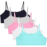 Rene Rofe Girls Training Bras - 5 Pack Soft Stretch Cotton Bra, Cami Style Girls Underwear with Adjustable Straps (7-14)