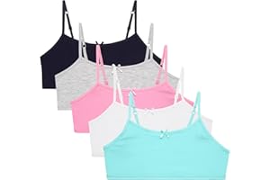 Rene Rofe Girls' Training Bras – 5 Pack Cotton Stretch Girls Cami Bralettes - Spaghetti Strap Training Bra for Girls (7-14)