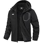 MAOYSSEN Men's Ski Jacket with Hooded Snowboarding Waterproof Fleece Lining Jacket Winter Coat Multi Pockets