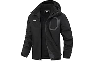 MAOYSSEN Men's Ski Jacket with Hooded Snowboarding Waterproof Fleece Lining Jacket Winter Coat Multi Pockets