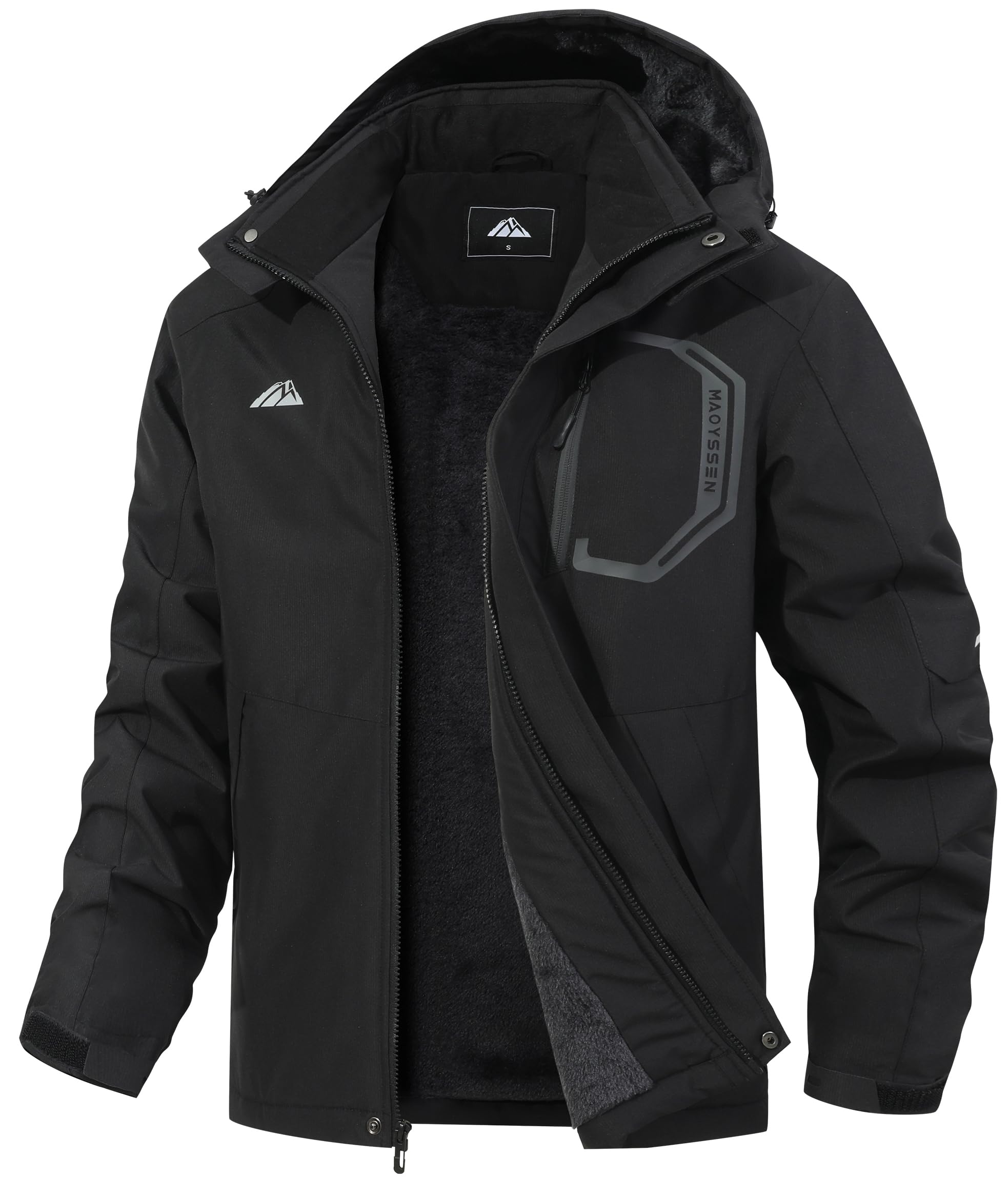Photo 1 of MAOYSSEN Men's Ski Jacket with Hooded Snowboarding Waterproof Fleece Lining Jacket Winter Coat Multi Pockets