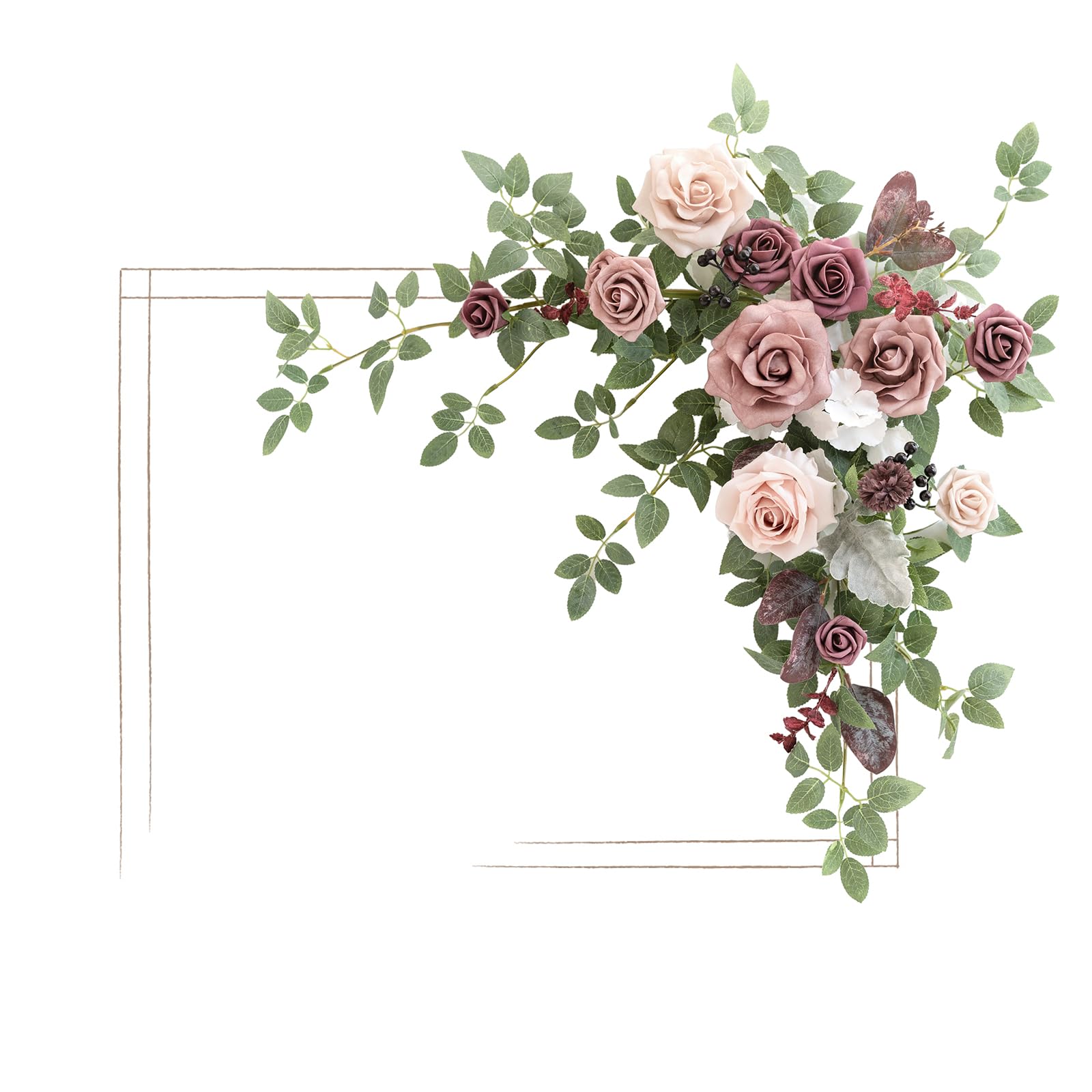 Photo 1 of Ling's Moment Wedding Artificial Welcome Sign Flowers Swag Arch Floral Garland Decorations Dusty Rose Mauve For Ceremony Reception Entrance Entryway Party Banquets Easel Home Outdoor(NOT INCLUDE SIGN)