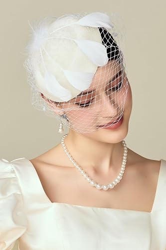 BABEYOND Fascinator Hat Veil Feather Fascinators Hair Clip  display picture 1