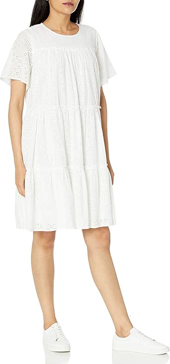 Amazon.com: The Drop Women's Esme Short Sleeve Tiered Baby Doll Eyelet Cotton Mini Dress: Clothing